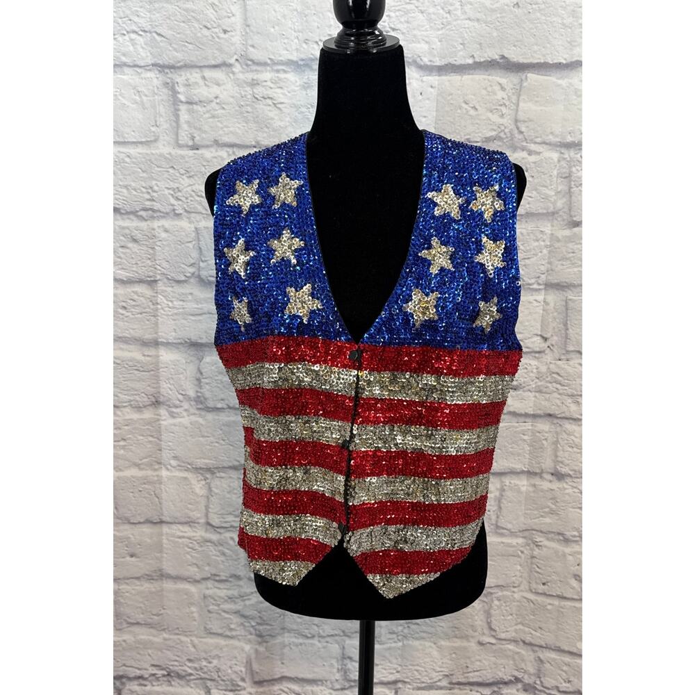 Fashion Fantasy American Flag Sequin Vest Small